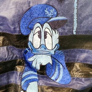 Vintage Iceberg 'Officer and a Duck' Donald Duck Disney Blue Leather Jacket XXL